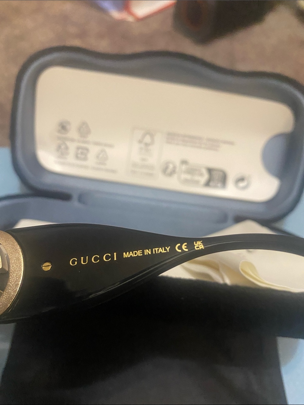 Gucci Black Rectangular Sunglasses with Gold GG Accents - Picture 9 of 11